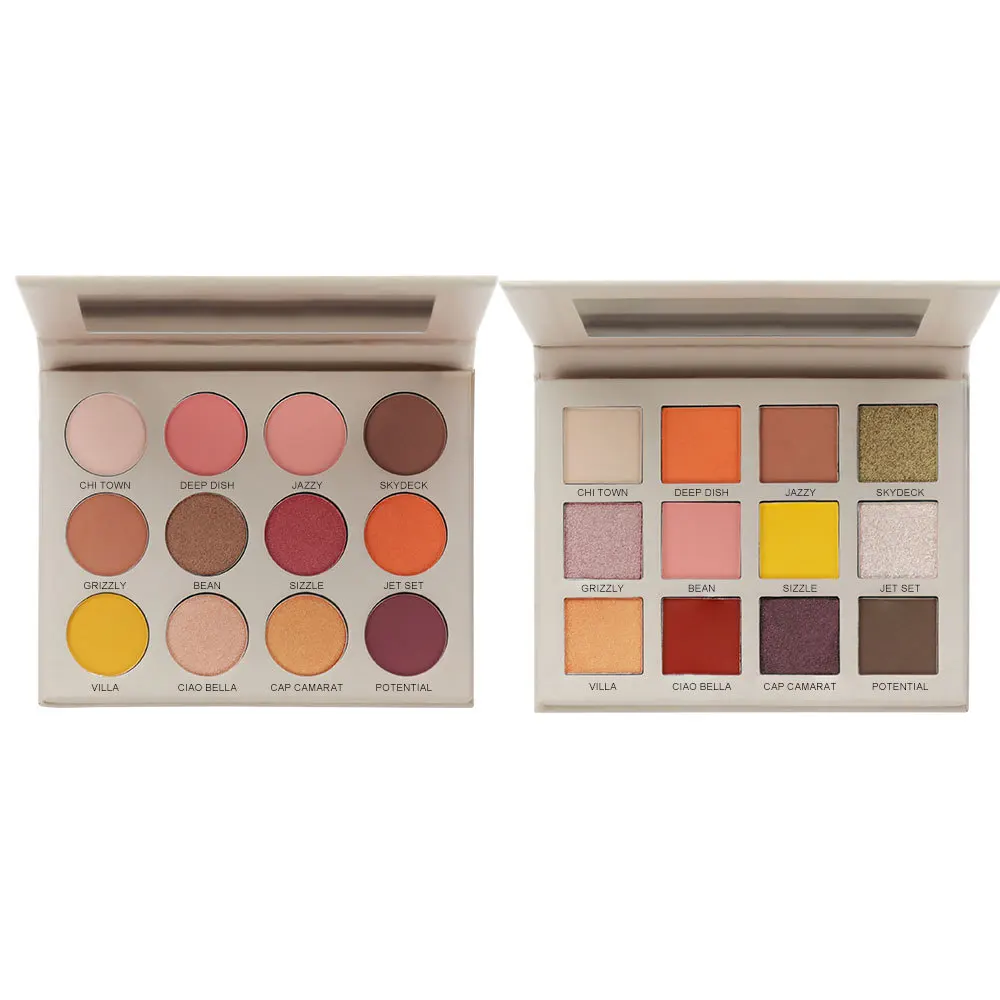 Wholesale DIY OEM highly pigmented matte eyeshadow palette vegan waterproof 12 color makeup green eyeshadow palettes