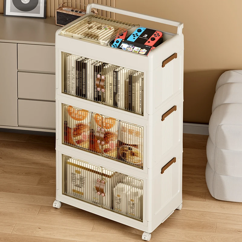 New Style Foldable Plastic Storage Cabinet Clear Lid Door Stackable Container Collapsible Bins Organizer for Home Packaging