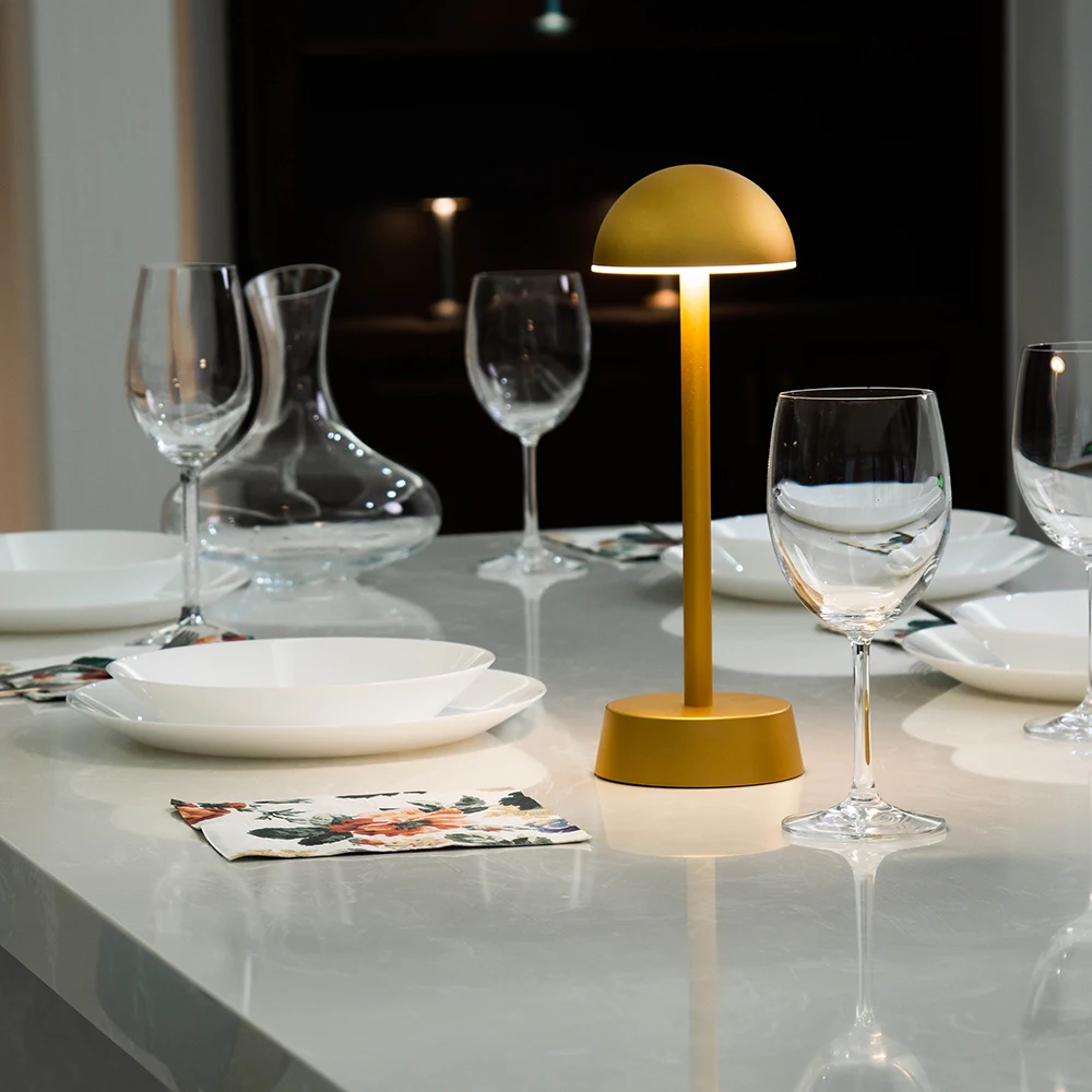 Aluminum Cordless Table Lamp Mushroom Portable LED Desk Lamp 5000mAh Battery Operated 3 Color Stepless Dimming Up for Restaurant
