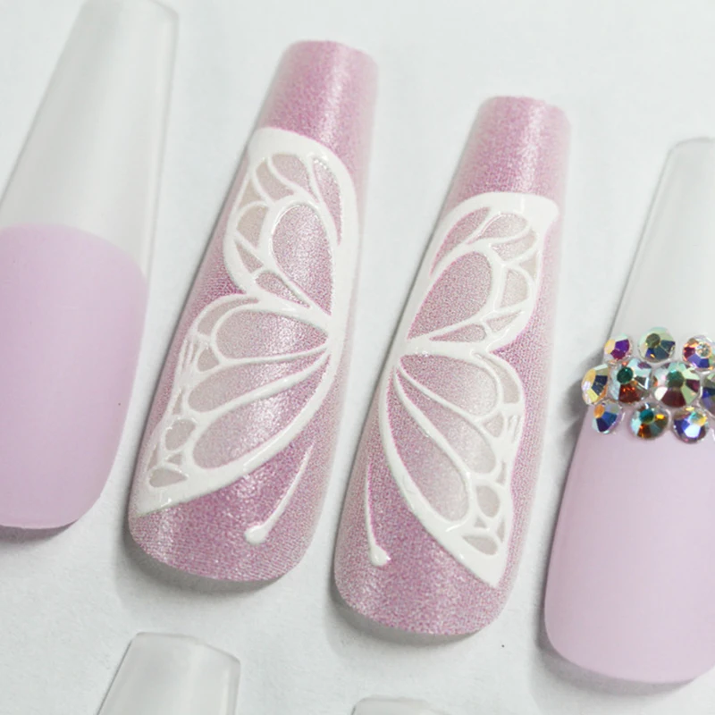 Nail Art Patch Artificial Ballet Nail 3D Butterfly Gel Polish Acrylic False Nails