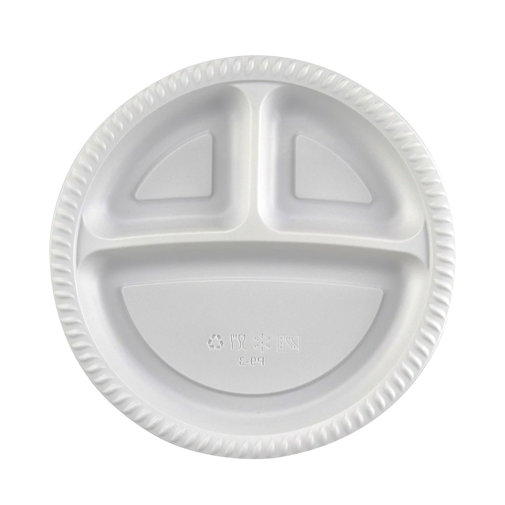 Eco-friendly Disposable 9 inch-3 mineral filled PP with 1 compartments microwaveable safe round plate white color
