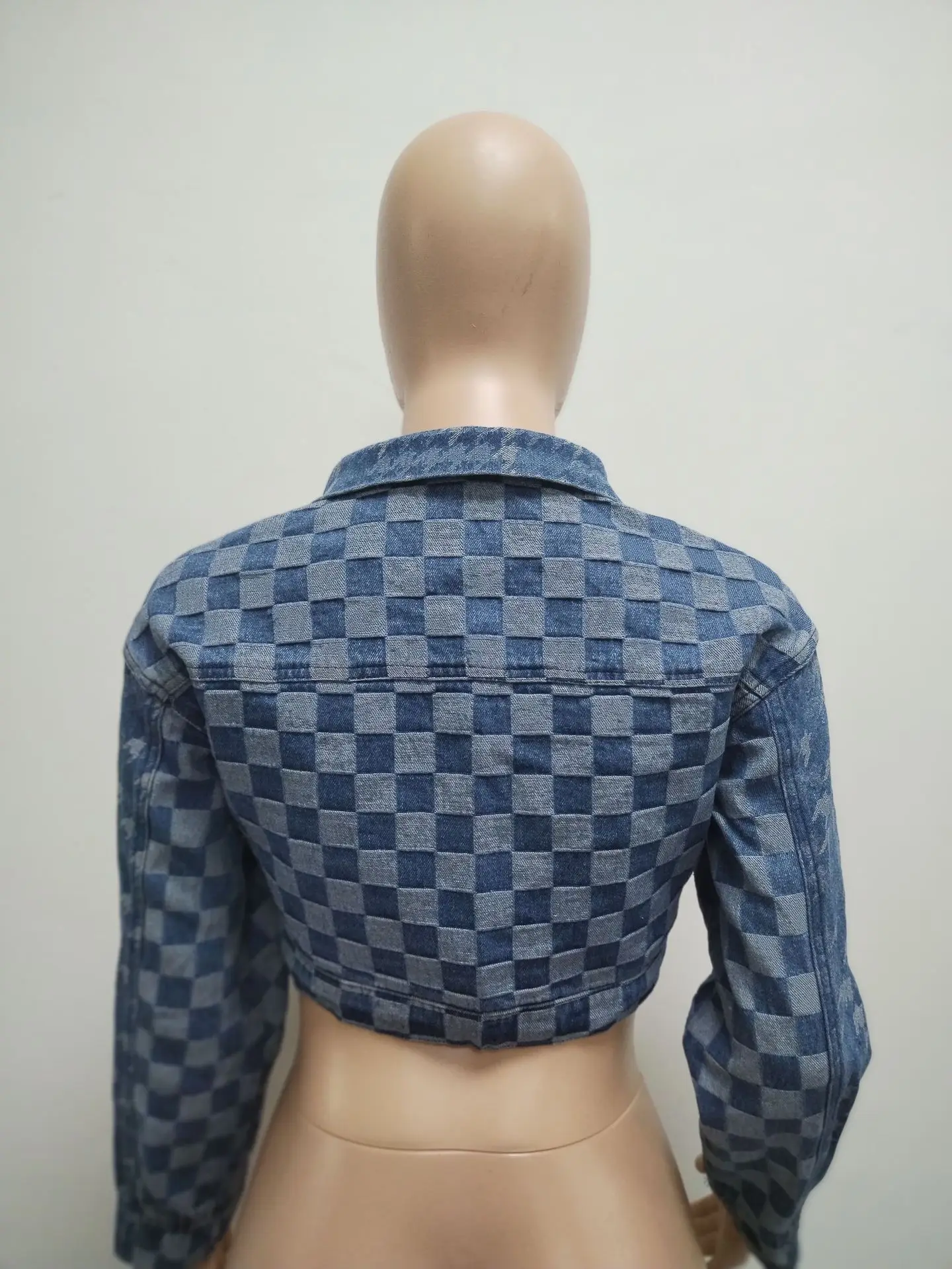 Winter Fall Women Clothes High Quality Woman Denim Jean Jacket Zip Up Plaid Ladies Fashion Streetwear Heavyweight Jean Coats