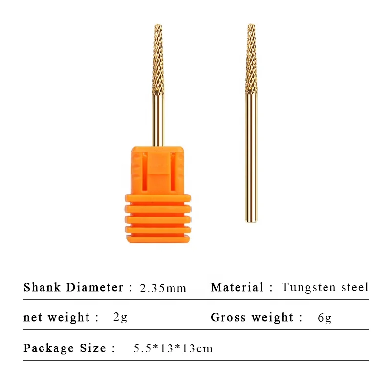 Gold Small Barrel Nail Drill Bits Tungsten Steel Alloy Nail Drill Bit Set Carbide Tapered Manicure Exfoliate Nail Drill Bit
