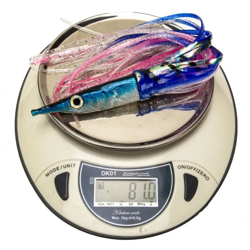 11inch fish like Head with Double Soft Plastic Octopus Skirt and 3D Life Like Eyes Saltwater Tuna Fishing Lure