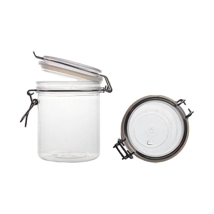 High quality airtight round  clear 600ml PET plastic metal wire clip kilner jar for food preserving