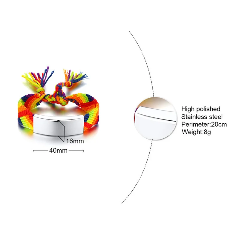 Yiwu Meise Stainless steel gay adjustable woven rainbow