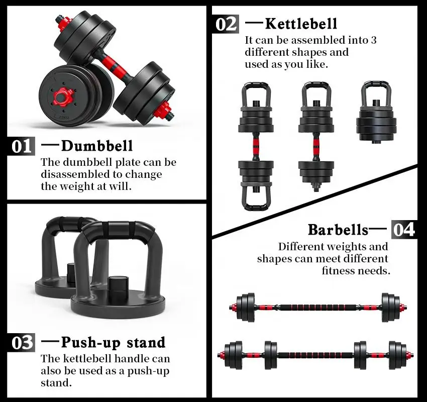 Fitness cement 4 in 1 dumbbell set 10-40kg weight lifting cast gym set barbell kettlebell adjustable dumbbell 20kg