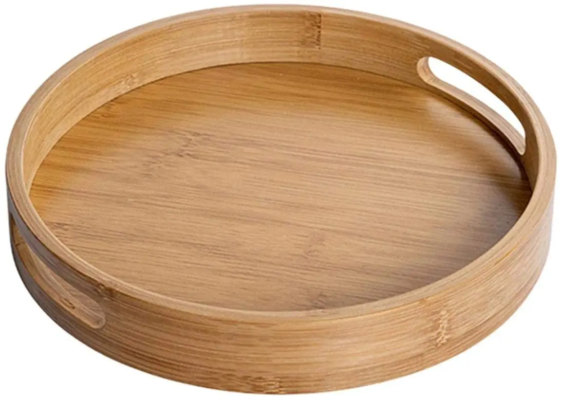Eco-friendly Bamboo Serving Tray Wholesale Round Bamboo Food Tray Bamboo Tea Tray