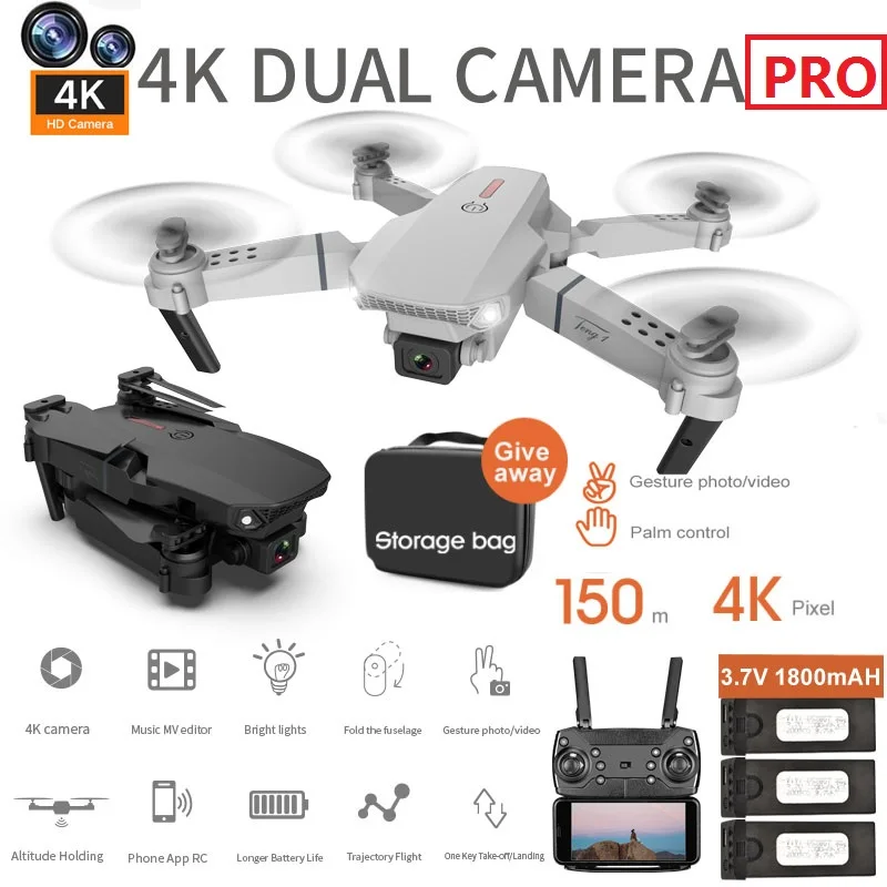 2022 E88 With Fixed Height 4k HD Wide-angle Camera Mini RC Drone toys Gesture Photo Mini Folding Rc Quadcopter VS GD91pro drone
