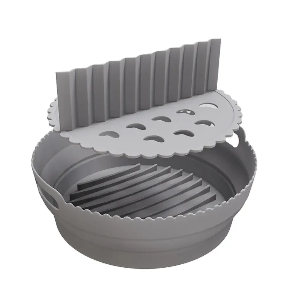 Round Air fryer silicone liner basket with divider pad reusable silicone folding pot non-stick for air fryer accessories