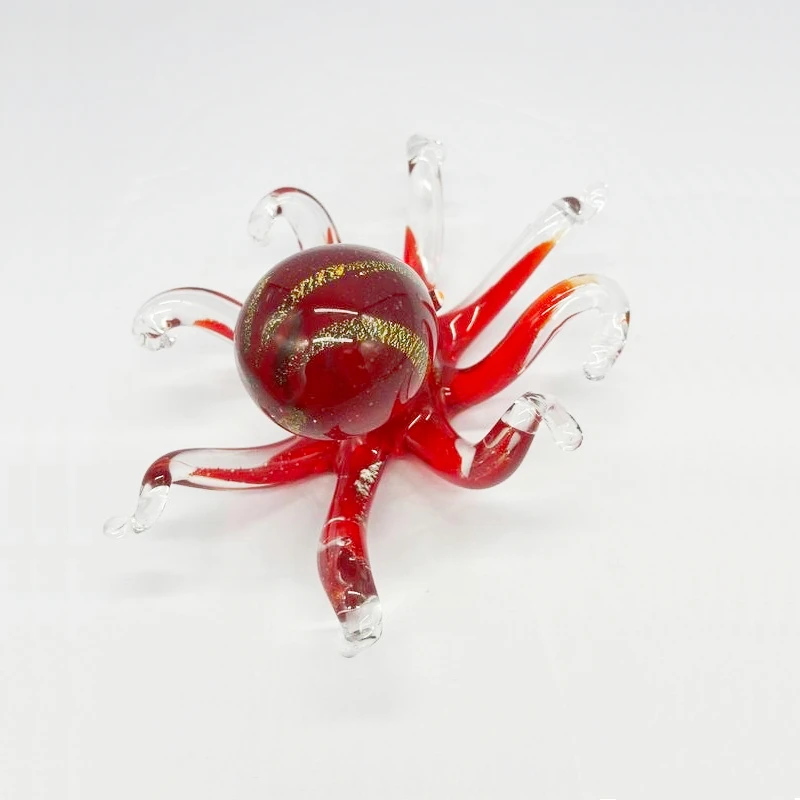Hand Blown Glass Craft Red Octopus Ornament for Home Decor