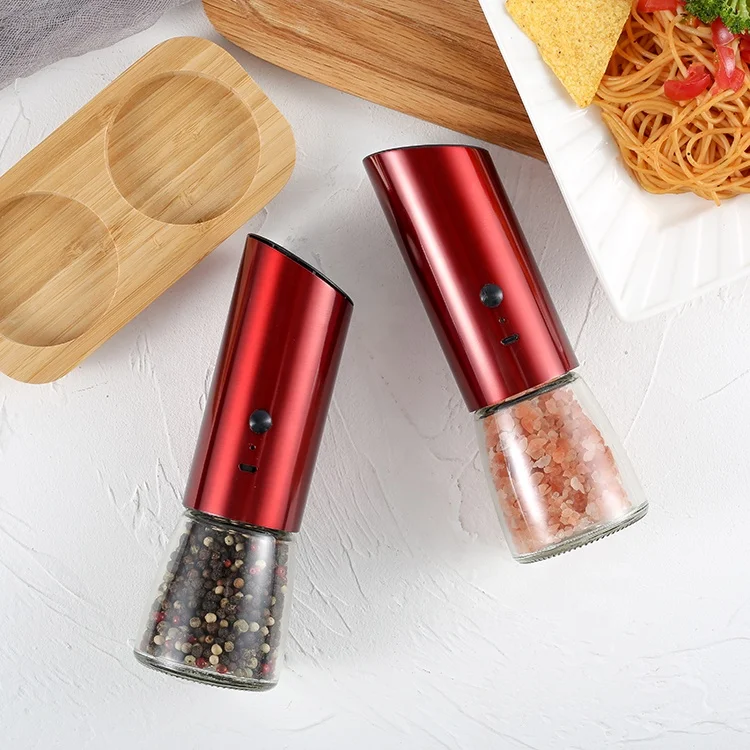 LFGB Hot Sale Red New Color Stainless Steel 140ml Portable Kitchen USB Electric Spice Salt and Pepper Grinder