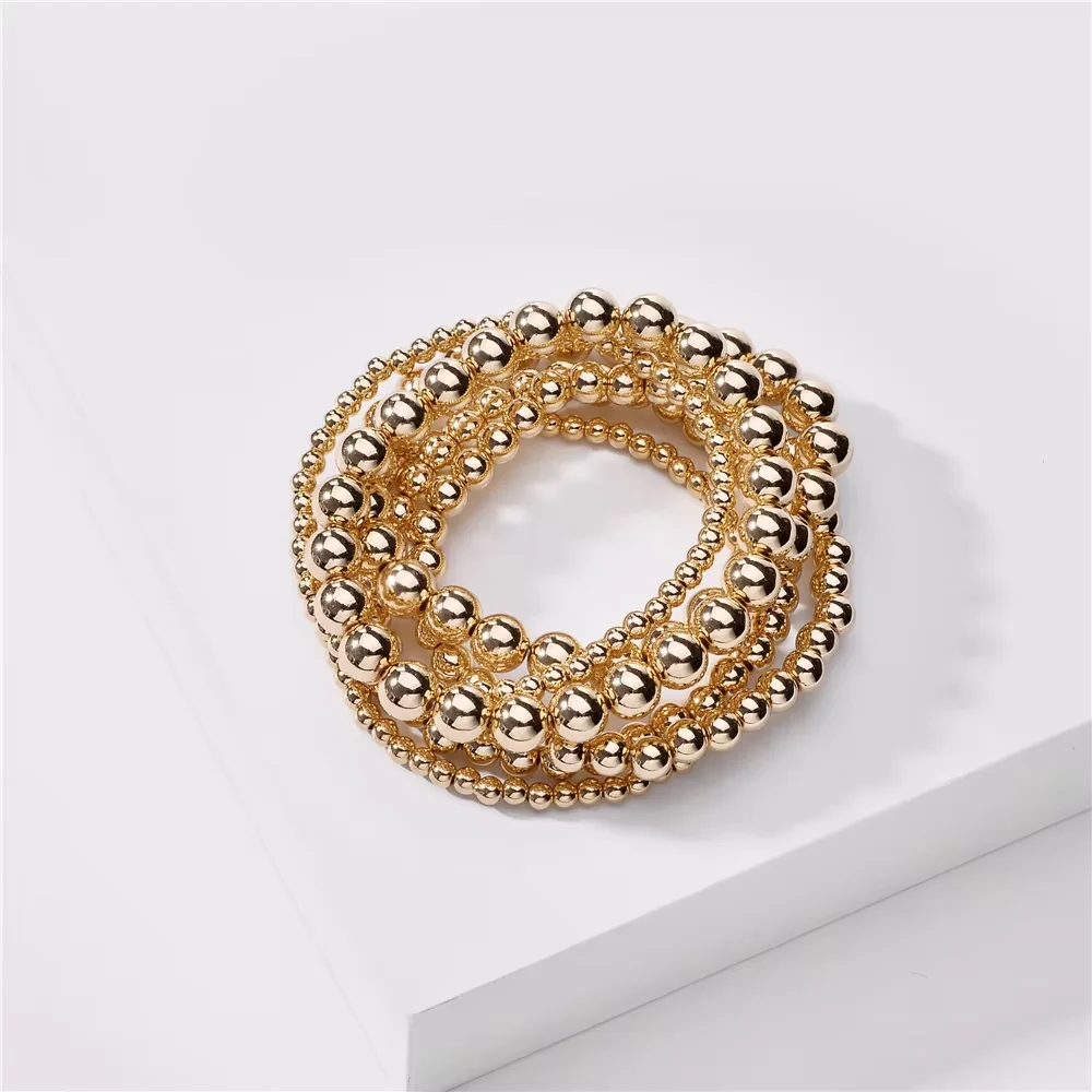 Elastic String Non-Tarnish 18 K Real Gold Ball 2MM 2.5 MM 3 MM to 10MM Minimalist Beaded Stretch Bracelet for Women