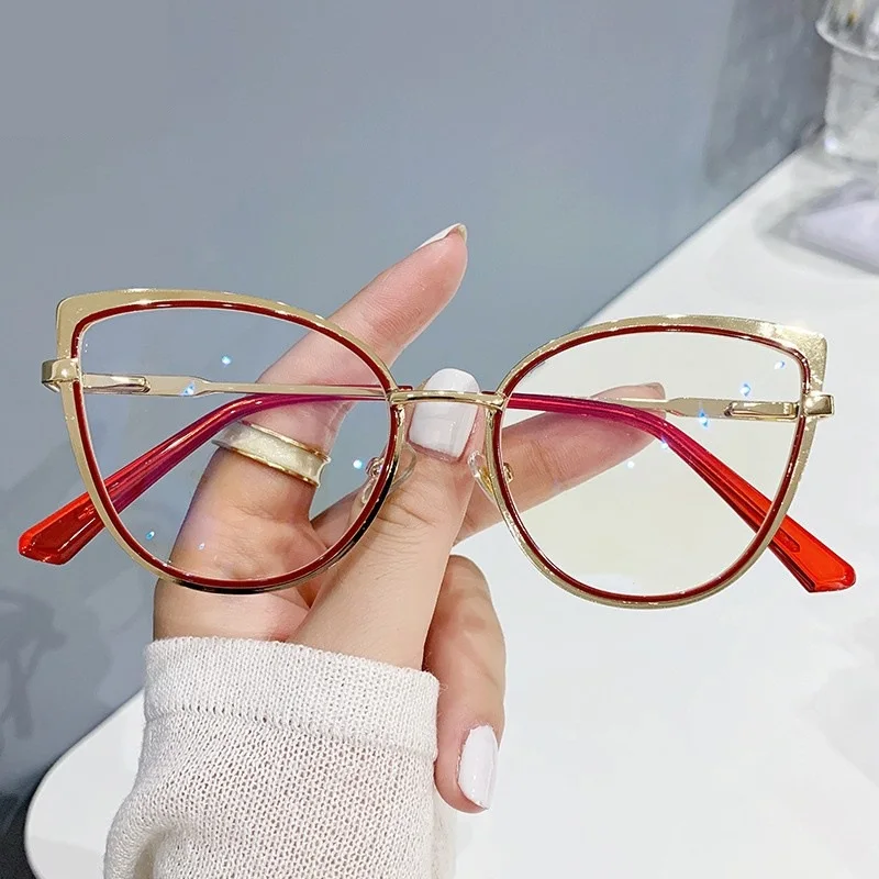 Hot sale eyeglasses frame Spring hinges Women Cat eye metal Fashion anti blue light blocking computer glasses