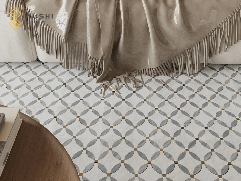 Yushi Group Mosaic Marble Calaccata White+Calaccata Grey+Brass Modern Kitchen Interior Hot Sale Bathroom Wall Tiles Backsplash
