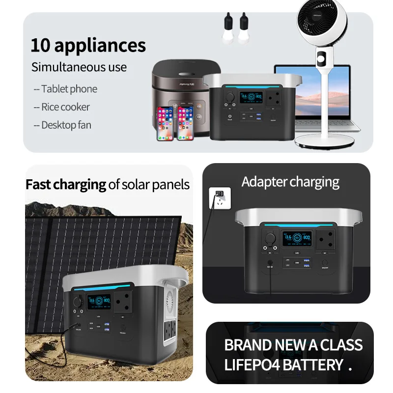 Outdoor Portable Power Station Solar Generator MPPT Controller Pure Sine Wave Lithium Ion EU Home Use Auto-Direct Solar Battery