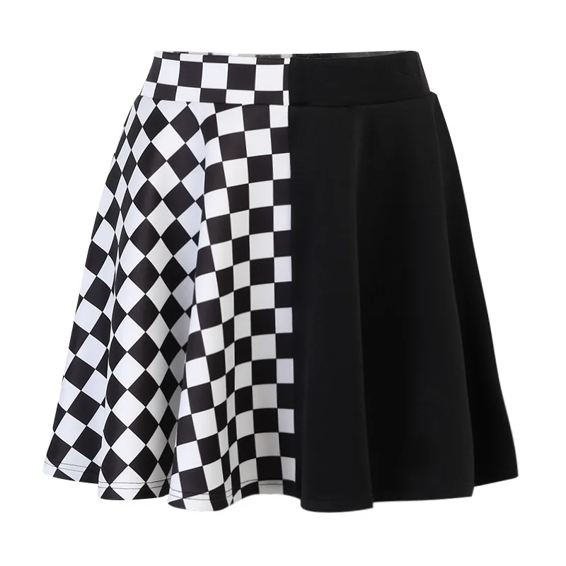 YiXin OEM ODM Womens Skirts 2022 New Style Summer Patchwork Plaid Pleated High Waist Women Black Skirt Sexy Girls Mini Skirt