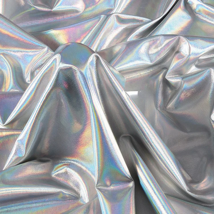 High Quality Laser Film Fabric 93% Polyester 7% Spandex Custom Luxury Fantasy Laser Satin Fabrics