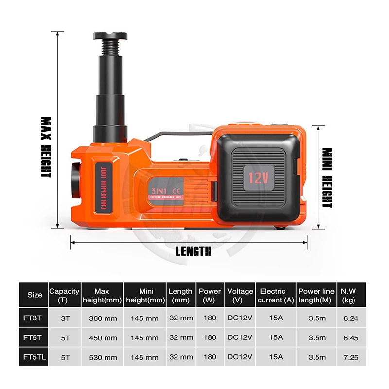 12V 3 Ton Electric High Lift Portable Car Repair Jacks With Electric Impact Wrench For Various Cars