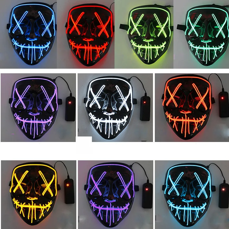 2023 Halloween LED Mask Cold Light  Halloween Party Cold V-shaped Face Mask Led Cold Light  Scary  Hot Seller mask