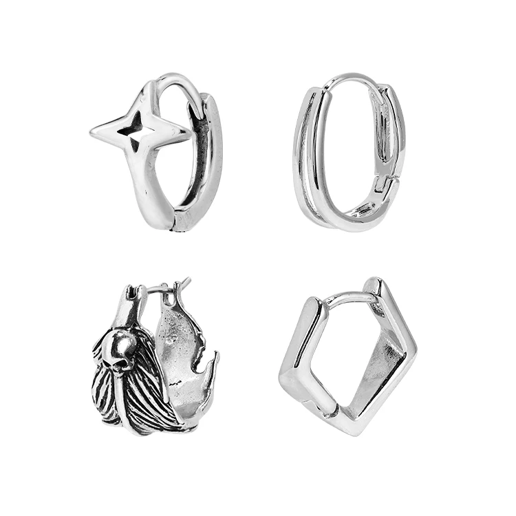 Stainless Steel Hoop Earrings Hip Hop Punk Rock Earrings For Men Women Retro Gothic Circle Round Earrings Skull