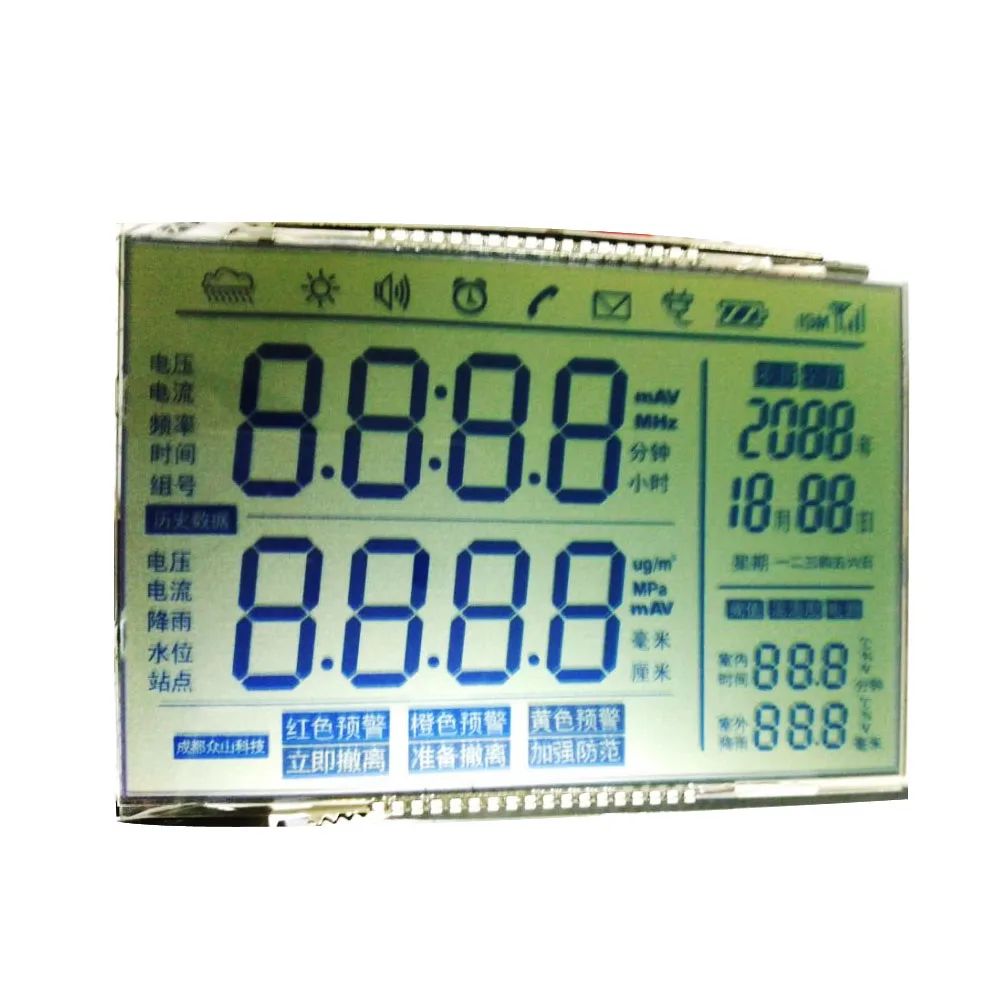 Monochrome Segment Pin Connector Tn Lcd Display Transflective 7 Segment