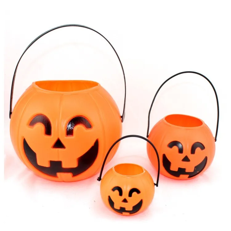Halloween Bar Decoration Jack-o-lantern Children plastic Candy Jar Portable Pumpkin Bucket