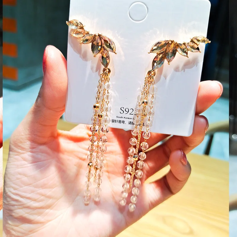 Hot sale new zircon angel wing fashion long tassel earrings for women