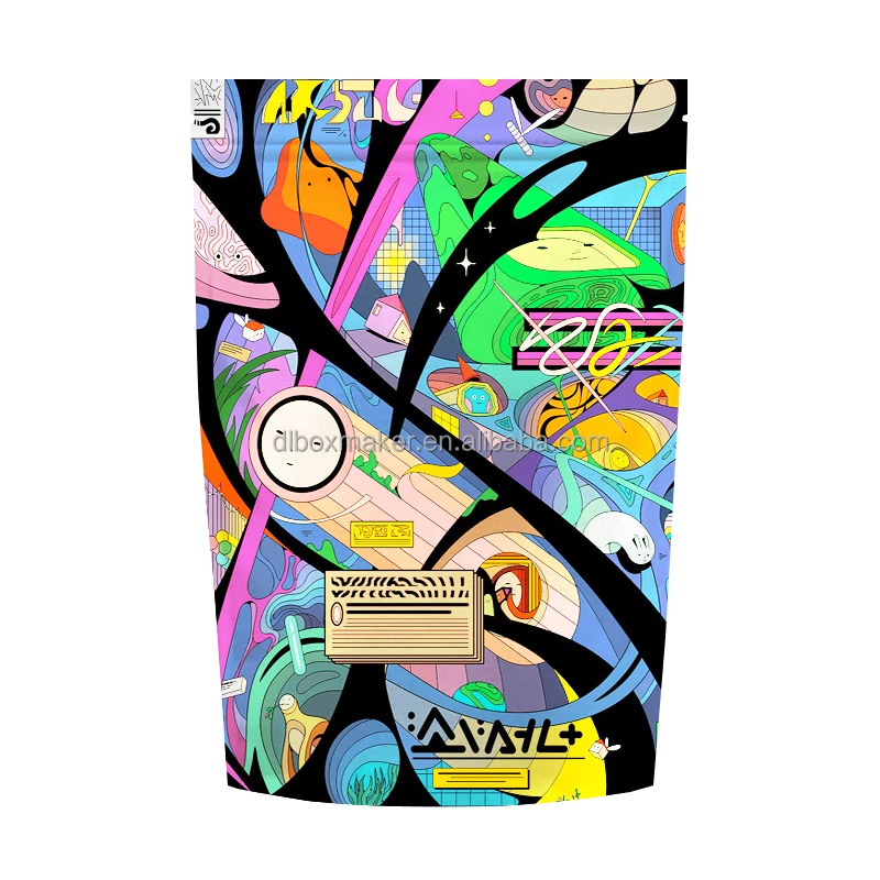 Childproof Custom Design Smell Proof Mylar Bag 1 oz 2 oz Stand up Pouch with Logo 3.5 g Zip Lock Zipper Packaging Plastic Bags