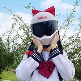 Medium Size Electric motorcycle helmet cute bow popping girl retro winter knight motorcycle full face helmet