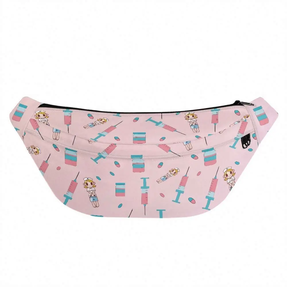 Custom Medical Treatment Cartoon Pattern Doctor And Nurse Fashion Travel Waist Bag Wholesale promotional waist bags with logo
