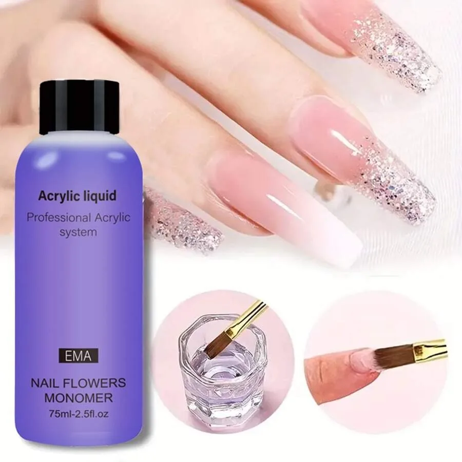 Private Label 75ml Professional EMA MMA Monomer Acrylic Nail Liquid Acrylic Powder Crystal Liquid System for Nail Salon
