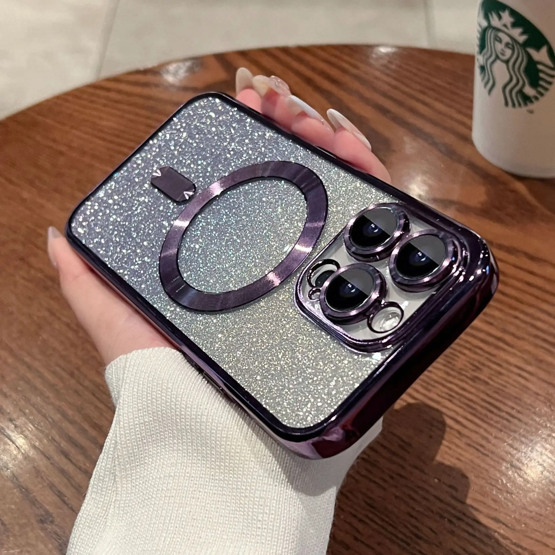 Bling Glitter Layer Clear TPU Magnetic Phone Case for iPhone 14 Pro Max 13 Soft Wireless Charging Back Cover