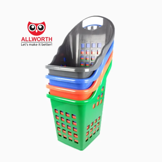 China Made 100% Recyclable Colorful Stacking Foldable Plastic Shopping Handle Basket