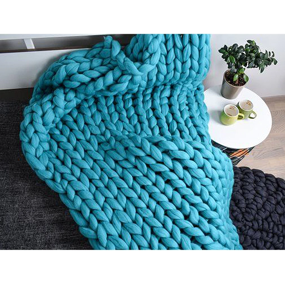 2022 Fashion Bedroom Decor Colorful Chunky Knitting Handmade Custom Organic Cotton Cable Chunky Knit Blanket for Bed Sofa