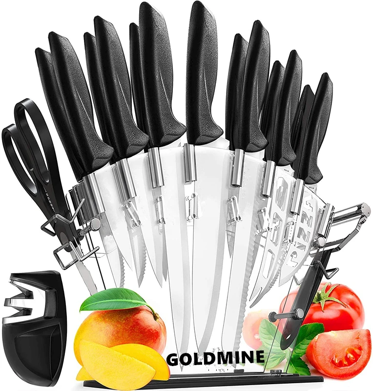 
17 Piece Stainless Steel PP handle Kitchen Knife Set with Sharpener Knife Set 