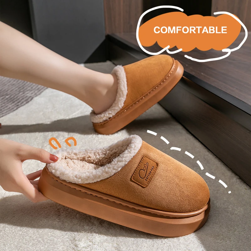 New Cotton Slippers for Women Couple Warm Soft Plush Fashion Leisure Ladies Home Slippers Cotton Closed Toe Winter Shoes Women