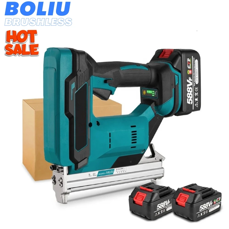 BOLIU Cordless 2Gear Brushless Electric Nail Gun 1022J U Stapler Nailer With 1 Set Nails woodworking Power Tool For  18V Battery