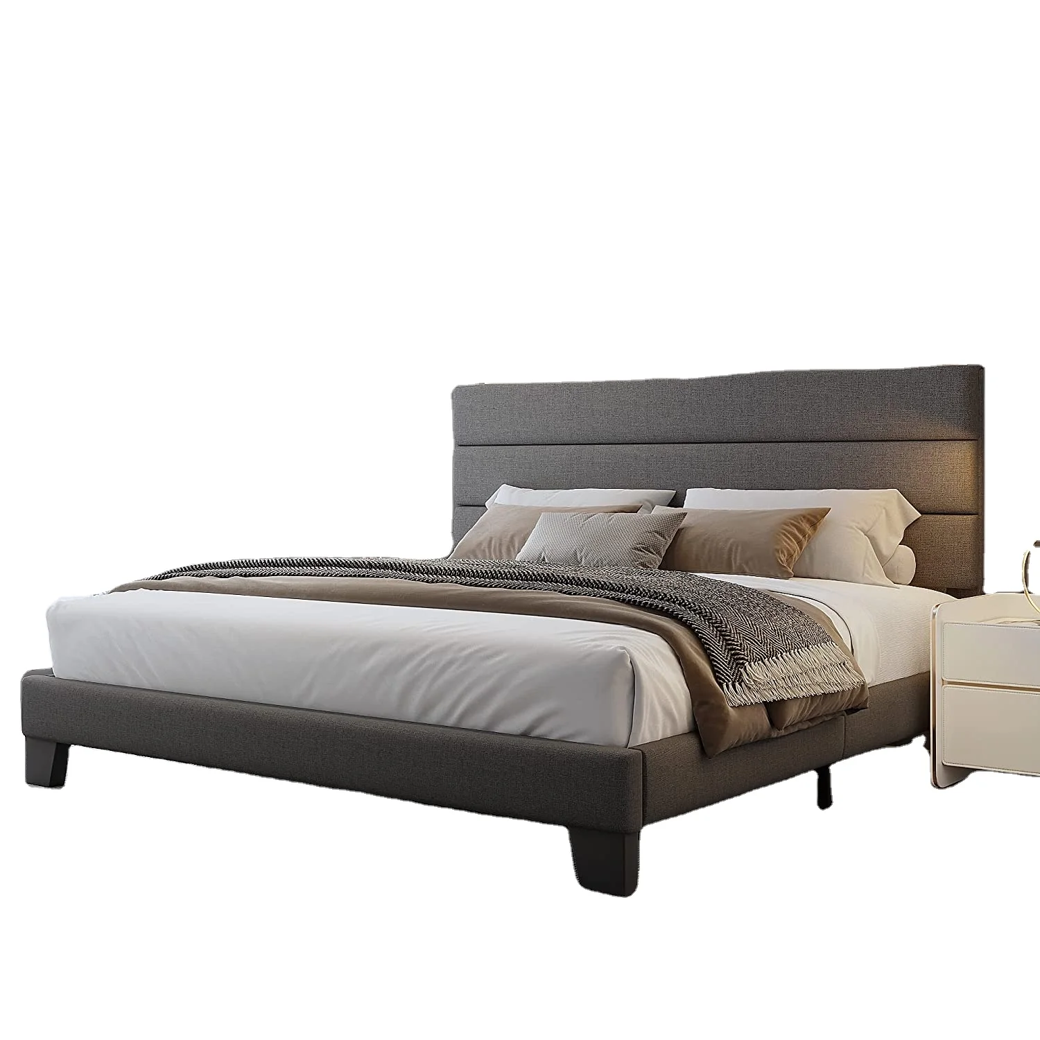 Platform Bed with Linen Fabric Platform Bed modern king size queen upholstered Bunk bed frame bedroom furniture set with storage