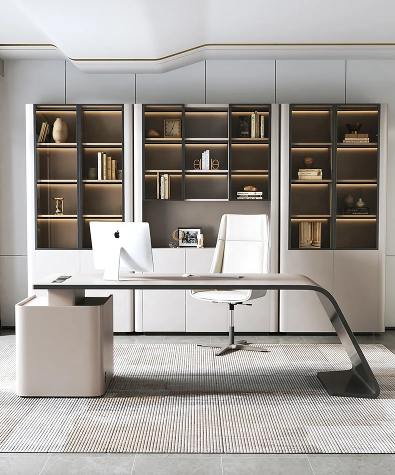 Wooden cabinet home High size Office Furniture Design Glass door Executive Boss Luxury bookshelf