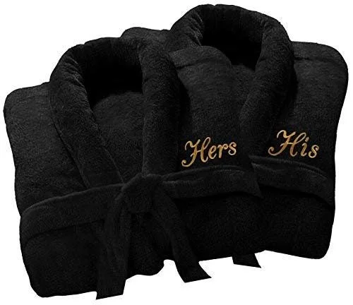 Small MOQ 100% Coral Fleece Bathrobe Embroider Black White Bath Robe Super Fluffy Soft Mr and Mrs Bathrobes for Men Women