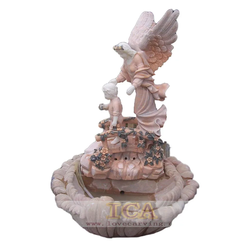 High quality  marble fountain hand carved with woman and boy statue sculpture for garden decoration