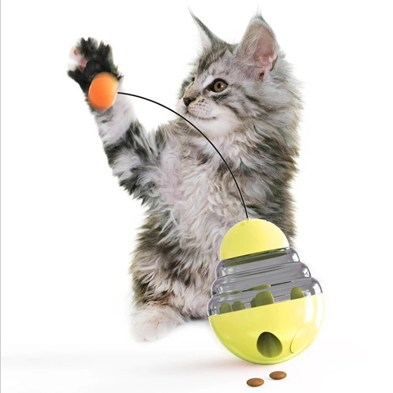 Multi-Function Automatic Rotating Funny Cat Tumbler Stick Toy Leaking Food Ball Training Toy with Adjustable Leak Hole