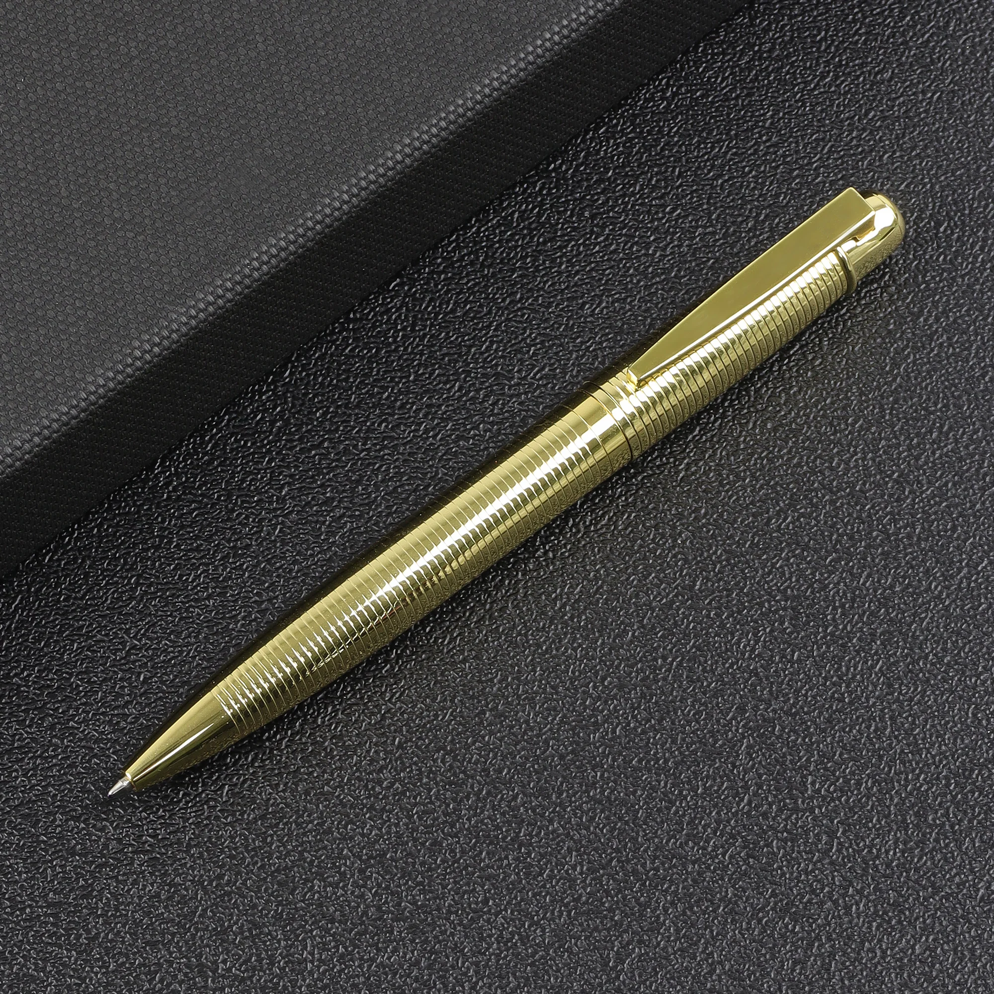 Luxury stainless steel metal body gold trim engraved logo twist ballpoint pen with gift box pen set stationery gift