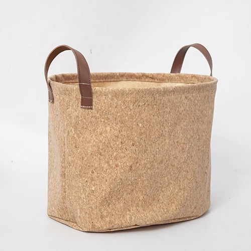 Cork Paper Tote Shopping Bag Friendly cork Tote Bag storage Basket Box With Leather Handles