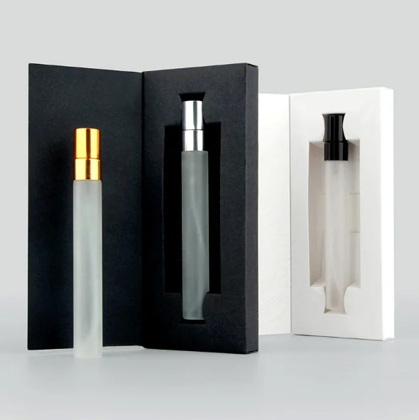 Homay packing mini 10ml clear thin long cylinder perfume bottle packed with box with spray pump for gift