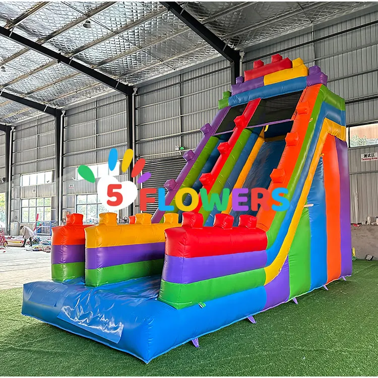 Building blocks inflatable slide cartoon theme tobogan inflatable wet slide commercial grade bouncer slide for party