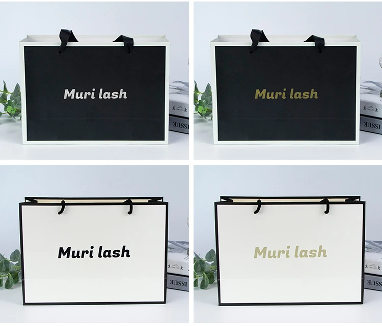 Customize Recycled Black Paper Luxury Bag With Hot Stamping Gold logo For Shopping