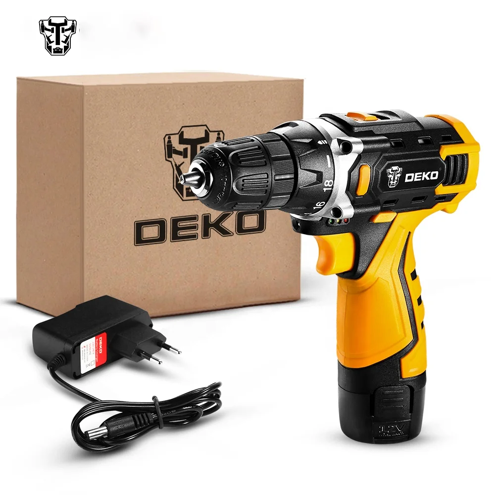 Беспроводная Дрель DEKO DKCD12FU SET1 12 В шуруповерт с литий-ионной батареей домашняя самодельная электрическая дрель 2 скоростями и светодиодной подсветкой для