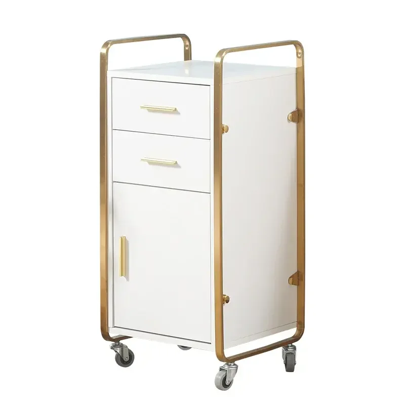 Newest Factory Beauty Spa Nail Salon Furniture Equipment Plywood MDF White & Gold Metal Trolley  ZY-810C